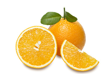 Orange with slices  isolated on white background.