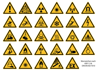 Warnzeichen nach DIN EN ISO 7010 und ASR 1.3 - obrazy, fototapety, plakaty