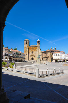 Trujillo, Spain, view of the Main Square and Pizarro's equestrian statue