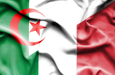 Waving flag of Italy and Algeria