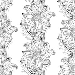 Vector Seamless Monochrome Floral Pattern