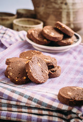 Chocolate and hazelnuts cookies  on cloth