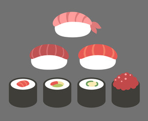 Set of simple sushi icons. © sudowoodo