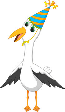 happy seagull cartoon with party hat