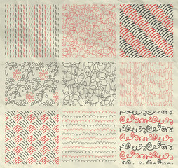 Pen Drawing Seamless Patterns on Crumpled Paper Texture