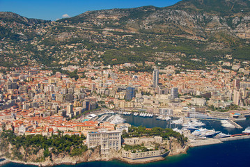 Fototapeta na wymiar view of the french riviera, Monaco, cote D'azure coast line from the sky