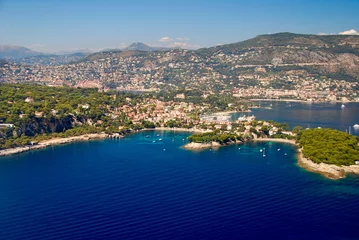 Fotobehang Villefranche-sur-Mer, Franse Riviera view of the french riviera, St jean cap ferrat, cote D'azure coast line from the sky