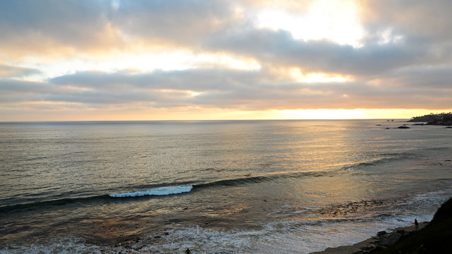  Time lapse footage with pan right  motion of sunset in Laguna Beach, California