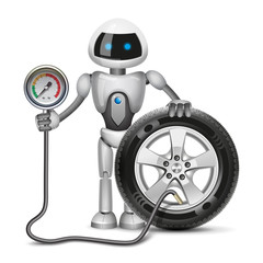 Robot measures the pressure in the tire