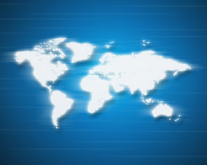 world map blurry on blue background