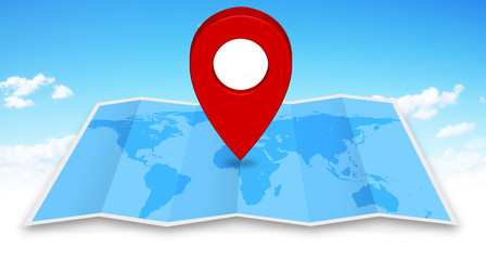 Pin map icon on a blue map