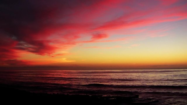 Time lapse of sunset afterglow at the ocean in Ocean Beach, San Diego