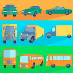 Flat set icons symbols car, truck, bus