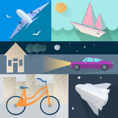 Set flet transport, plane, car, boat, home, bike, rocket, sea © ARTYuSTUDIO