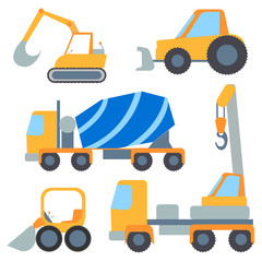Set flet cars, tractor carrier, concrete mixer, excavator © ARTYuSTUDIO
