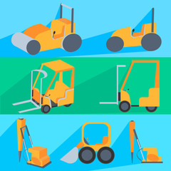 Set flet construction machinery. Roller-stacker, forklift, drill © ARTYuSTUDIO