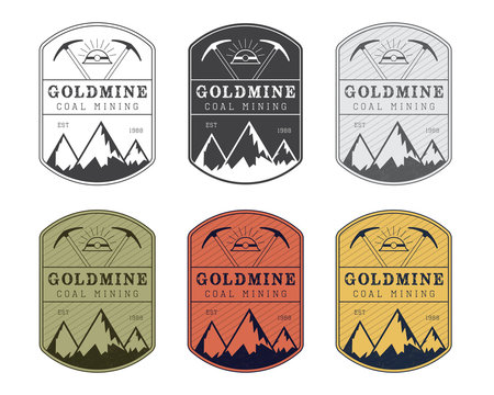 Coal mining logo badge in vintage style. Different colors.