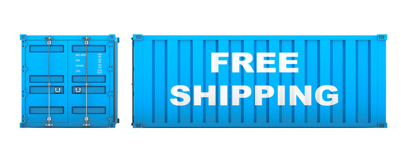 Shipping Container with Free Shipping Sign. 3d rendering