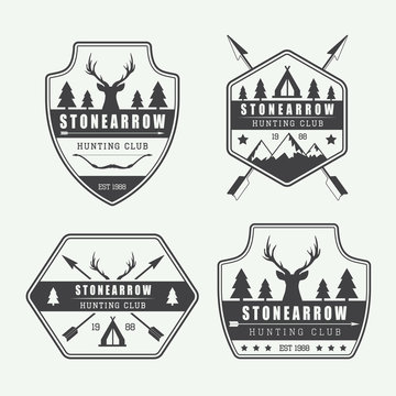 Set of vintage hunting labels, logos and badges
