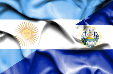 Waving flag of El Salvador and Argentina