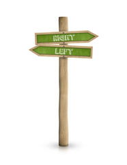 Right and left blackboard road sign