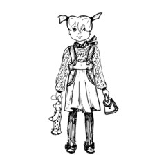 Girl with a teddy bear and a handbag