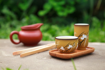 Traditional chinese tea ceremony accessories tea cups, pitcher
