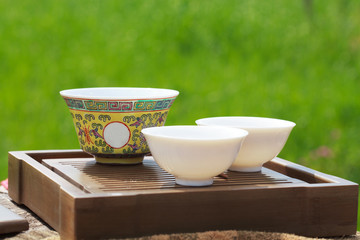 Traditional chinese tea ceremony accessories ( gaiwan and cups)