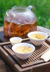 Traditional Chinese tea ceremony accessories, tea leaves in boil