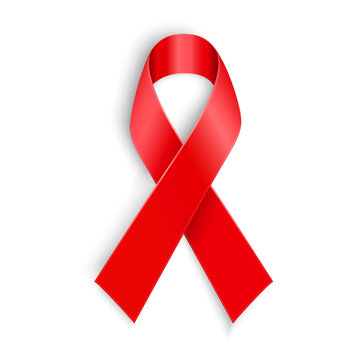 AIDS awareness red ribbon on white background.