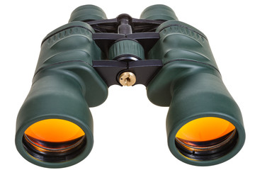 green binoculars with yellow glasses isolated
