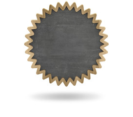 Black blank cogwheel shape blackboard with wooden frame