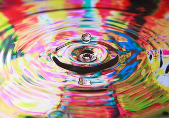 Schilderijen op glas Water drop and circles on on the water, colorful background © fieryphoenix