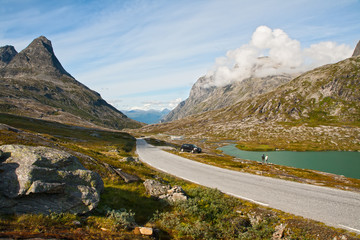 Mountain landscape with road and lake