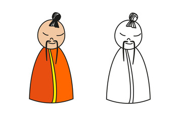 Figure of chinese monk for coloring book.