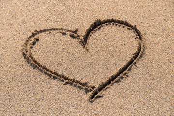Heart Drawn On Ocean Beach Sand