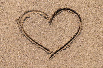 Heart Drawn On Ocean Beach Sand