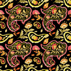 Watercolor paisley seamless pattern. 