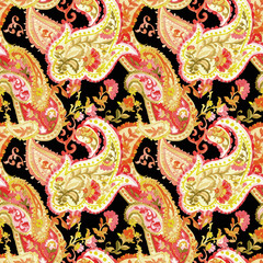 Watercolor paisley seamless pattern. 