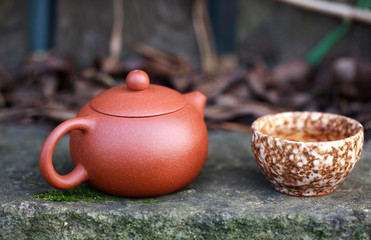 Traditional chinese tea ceremony accessories (tea pot and cup