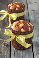 Traditional easter cake with Quail Eggs on the wooden table