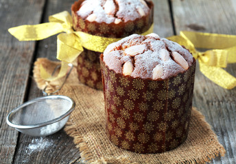Traditional easter cake with Quail Eggs on the wooden table