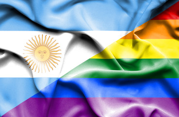 Waving flag of Pride and Argentina