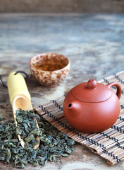 Traditional chinese tea ceremony accessories: tea pot, cup