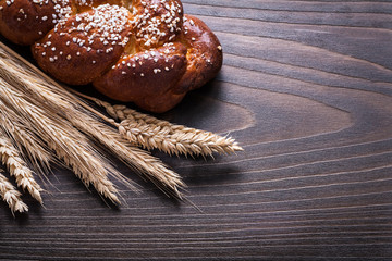 Bread stick wheat rye ears on wooden background food and drink c