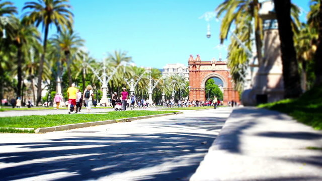 Walking People, Tile Shift, Time Lapse, Barcelona Park, Spain

