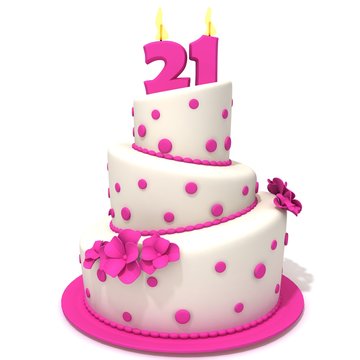 Birthday cake with number twenty one 