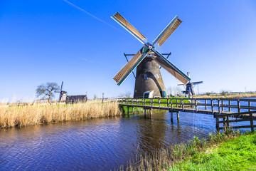 traditional Holland countryside - Kinderdijk, valley of windmill