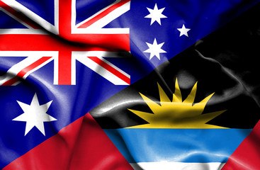 Waving flag of Antigua and Barbuda and Australia