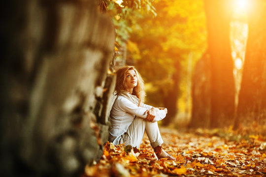 beautiful girl in sunset light